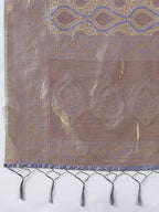 Monjolika Fashion Greyish Lavender Kanjivaram Silk Blend Zari Woven Saree With Unstiched Blouse | Grocsy