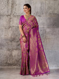 Monjolika Fashion Magenta Kanjivaram Silk Blend Zari Woven Saree With Unstiched Blouse | Grocsy