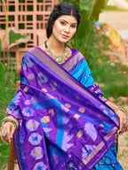 Monjolika Fashion Sky Blue & Purple Paithani Silk Blend Saree With Woven Border | Grocsy