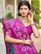 Monjolika Fashion Teal Blue & Magenta Paithani Silk Blend Saree With Woven Border | Grocsy