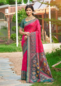 Monjolika Fashion Rani Pink & Grey Paithani Silk Blend Saree With Woven Border | Grocsy