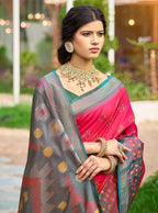 Monjolika Fashion Rani Pink & Grey Paithani Silk Blend Saree With Woven Border | Grocsy