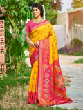 Monjolika Fashion Mustard & Hot Pink Paithani Silk Blend Saree With Woven Border | Grocsy