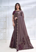 Monjolika Fashion Dusty Mauve Faux Crepe Satin Silk Saree With Embroidered Blouse | Grocsy
