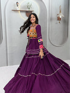 Monjolika Fashion Purple Navratri Gamthi Work Cotton Blend Lehenga Choli with Designer Koti For Garba | Grocsy