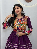 Monjolika Fashion Purple Navratri Gamthi Work Cotton Blend Lehenga Choli with Designer Koti For Garba | Grocsy