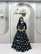 Monjolika Fashion Black Cotton Blend Ribbon Work Navratri Lehenga Choli | Grocsy