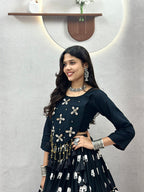 Monjolika Fashion Black Cotton Blend Ribbon Work Navratri Lehenga Choli | Grocsy
