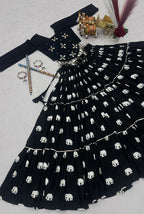 Monjolika Fashion Black Cotton Blend Ribbon Work Navratri Lehenga Choli | Grocsy