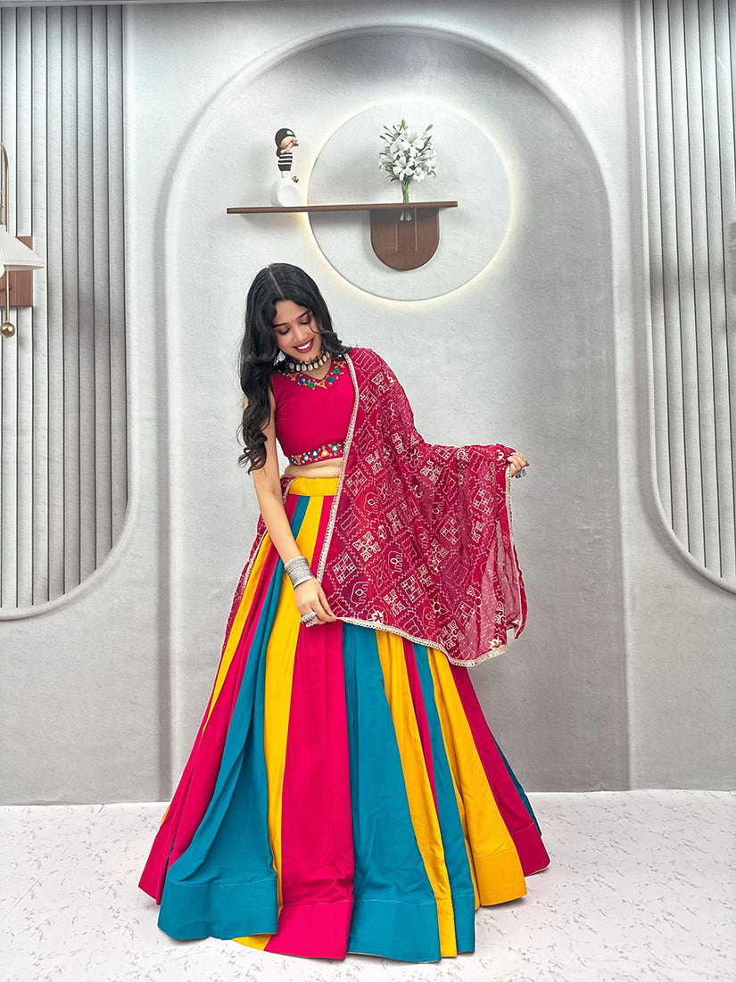 Monjolika Fashion Navaratri Special Cotton Blend Lehenga Choli In Multi Color | Grocsy