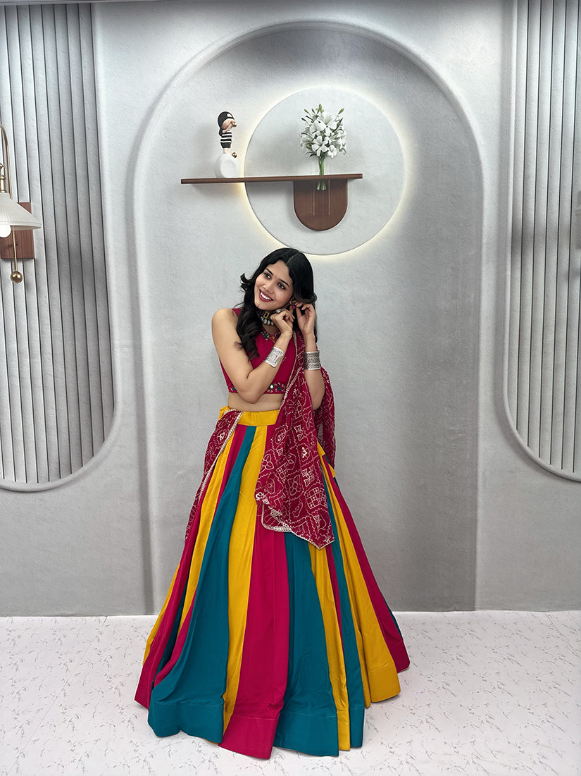 Monjolika Fashion Navaratri Special Cotton Blend Lehenga Choli In Multi Color | Grocsy