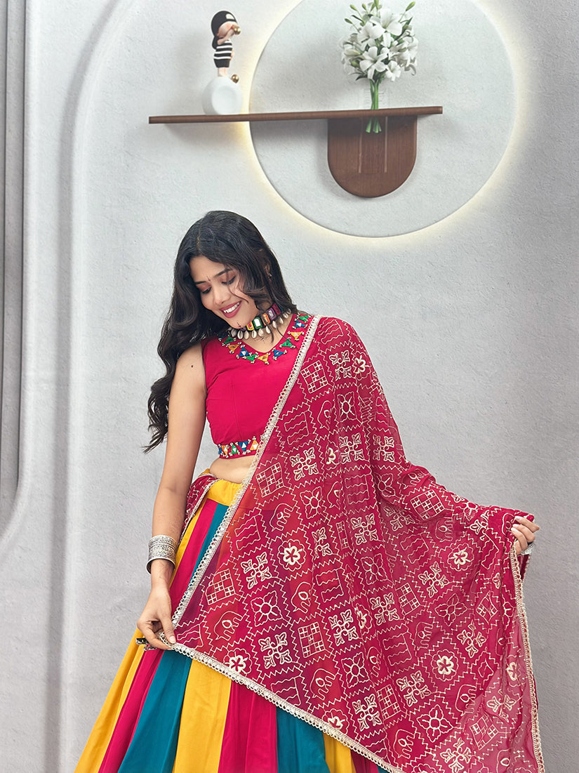 Monjolika Fashion Navaratri Special Cotton Blend Lehenga Choli In Multi Color | Grocsy