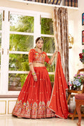 Monjolika Fashion Orange Faux Crepe Silk Embroidered Lehenga Choli | Grocsy