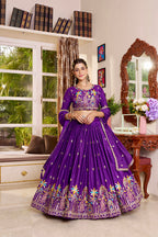 Monjolika Fashion Purple Faux Crepe Silk Embroidered Lehenga Choli | Grocsy