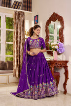 Monjolika Fashion Purple Faux Crepe Silk Embroidered Lehenga Choli | Grocsy
