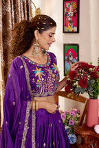 Monjolika Fashion Purple Faux Crepe Silk Embroidered Lehenga Choli | Grocsy