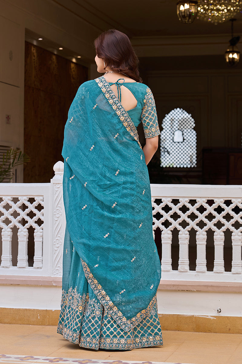 Monjolika Fashion Aqua Blue Silk Blend Embroidered Lehenga Choli Set With Dupatta | Grocsy