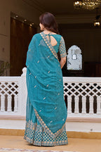 Monjolika Fashion Aqua Blue Silk Blend Embroidered Lehenga Choli Set With Dupatta | Grocsy
