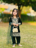 Evanik Green Designer Viscose Velvet Embroidered Work Kids Kurta Set | Grocsy