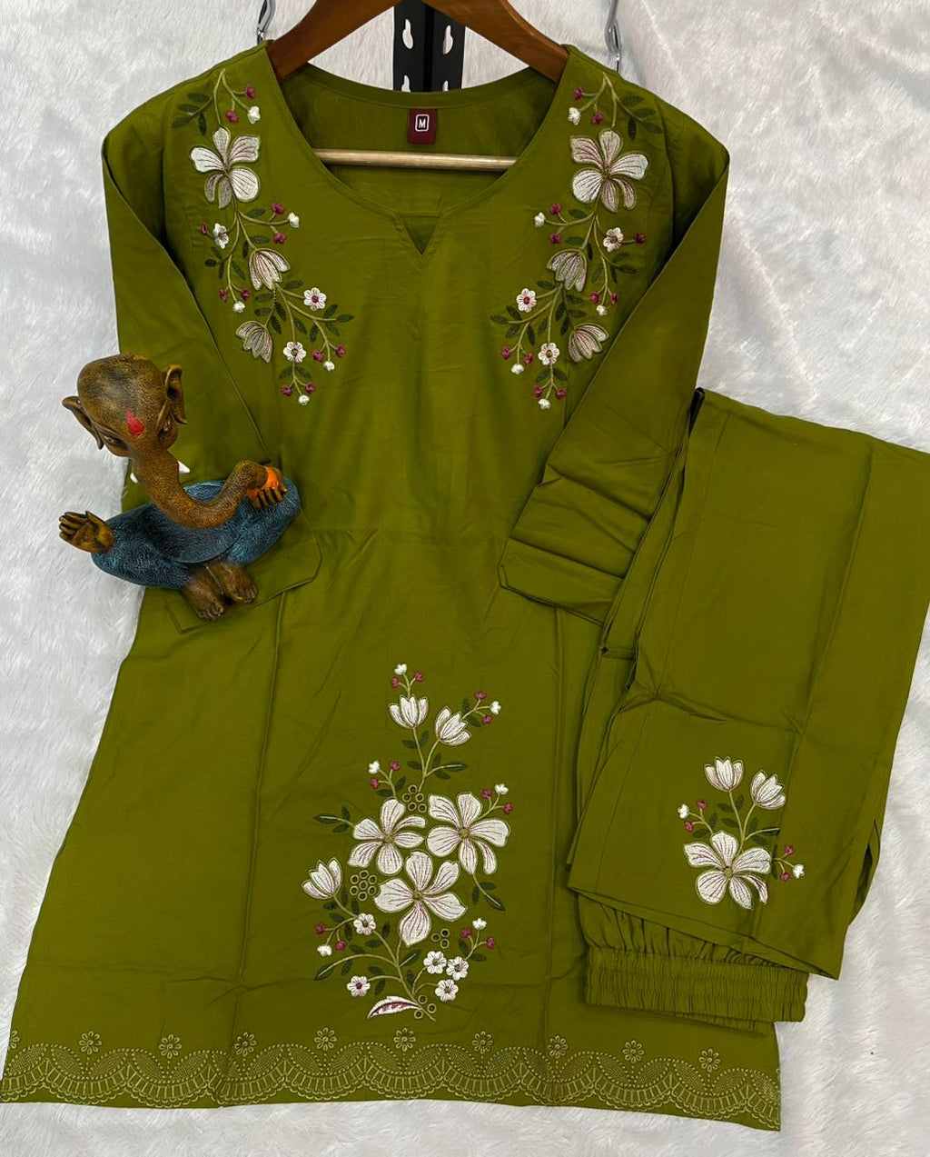 Pramukh Fab Olive Color Viscose Rayon Co-ord Set | Grocsy