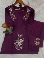 Pramukh Fab Plum Color Viscose Rayon Co-ord Set | Grocsy