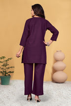 Pramukh Fab Plum Color Viscose Rayon Co-ord Set | Grocsy