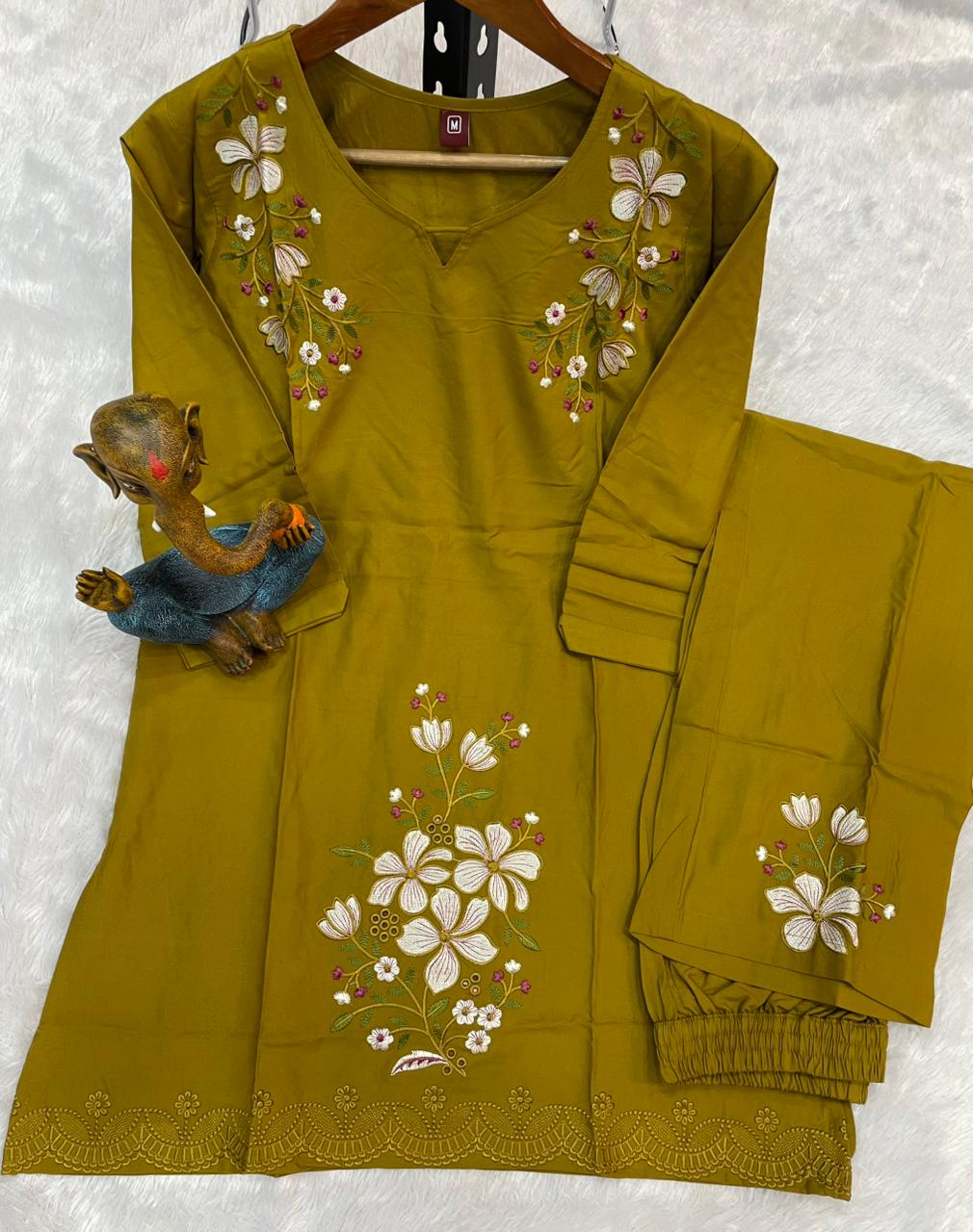 Pramukh Fab Mustard Color Viscose Rayon Co-ord Set | Grocsy