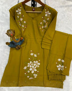 Pramukh Fab Mustard Color Viscose Rayon Co-ord Set | Grocsy
