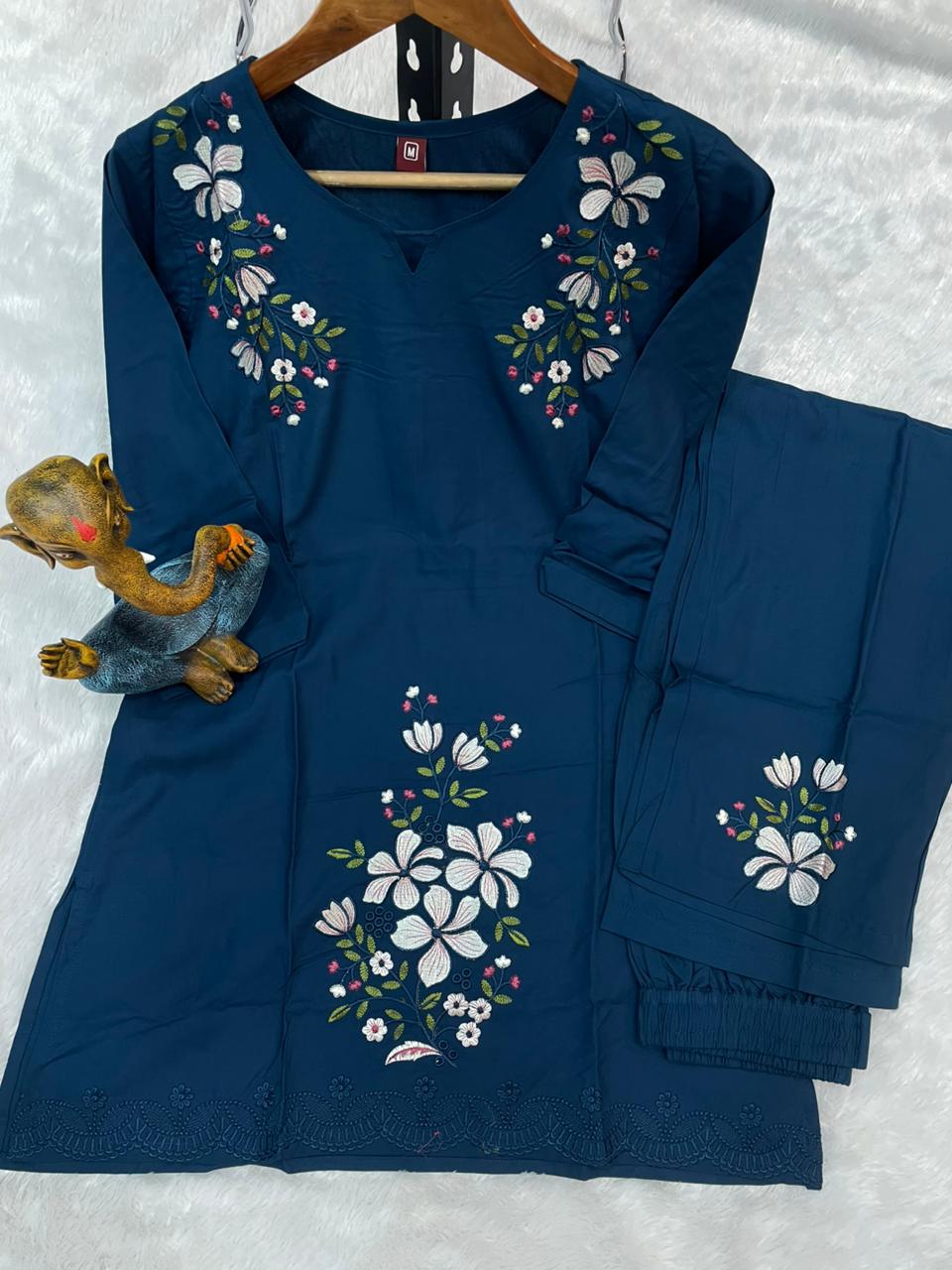 Pramukh Fab Navy Blue Color Viscose Rayon Co-ord Set | Grocsy