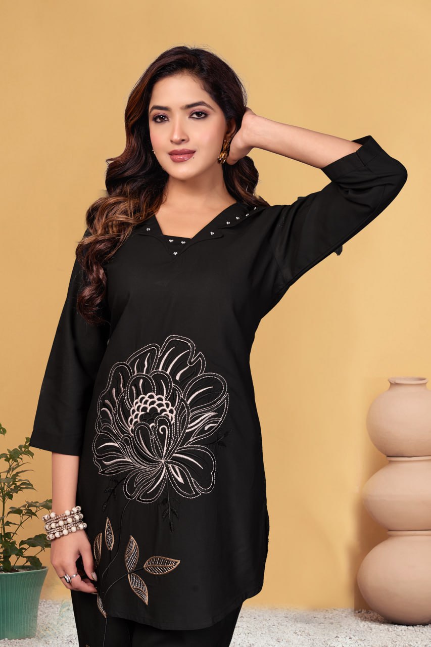 Pramukh Fab Black Color Viscose Rayon Co-ord Set | Grocsy