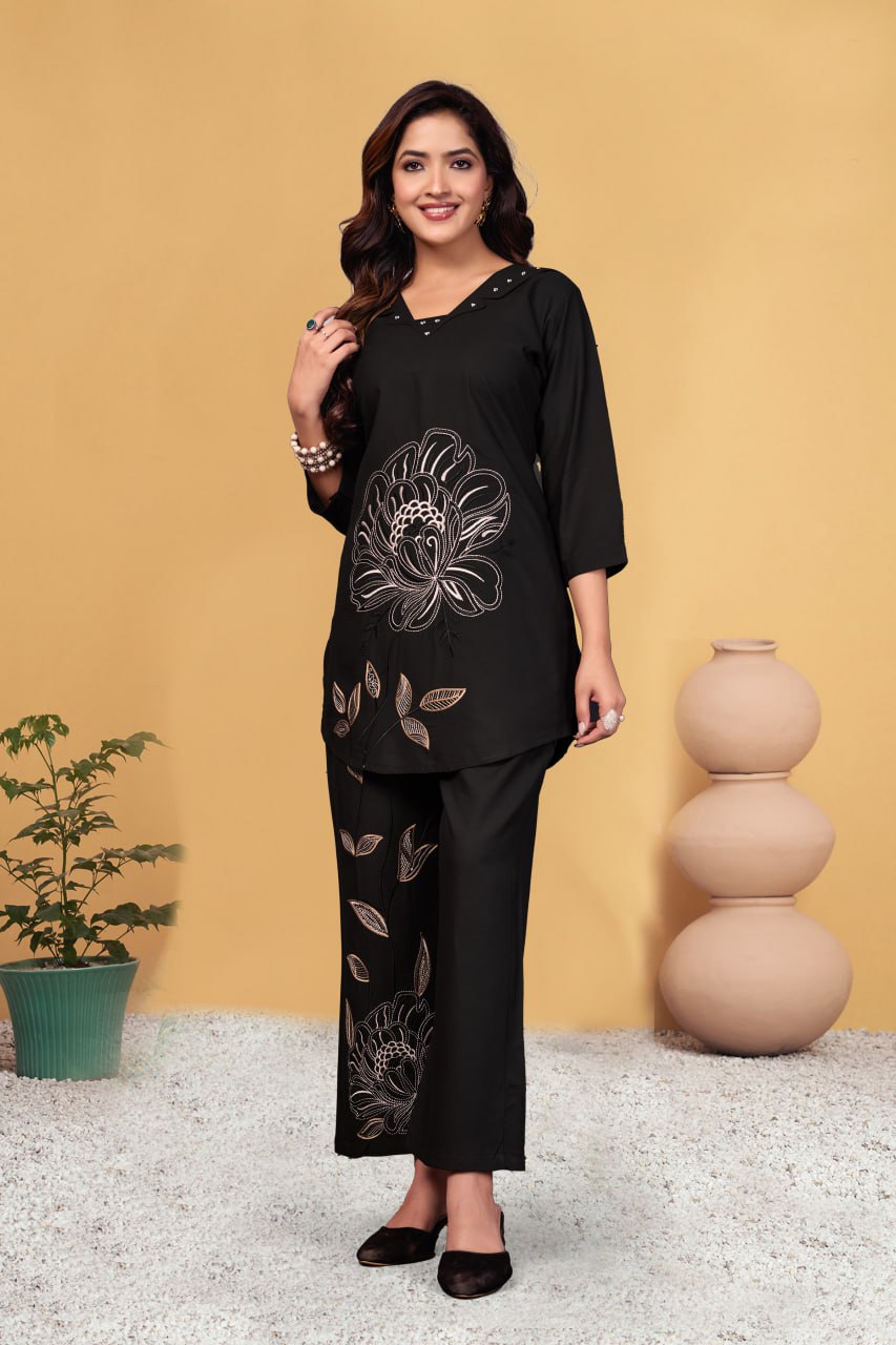 Pramukh Fab Black Color Viscose Rayon Co-ord Set | Grocsy