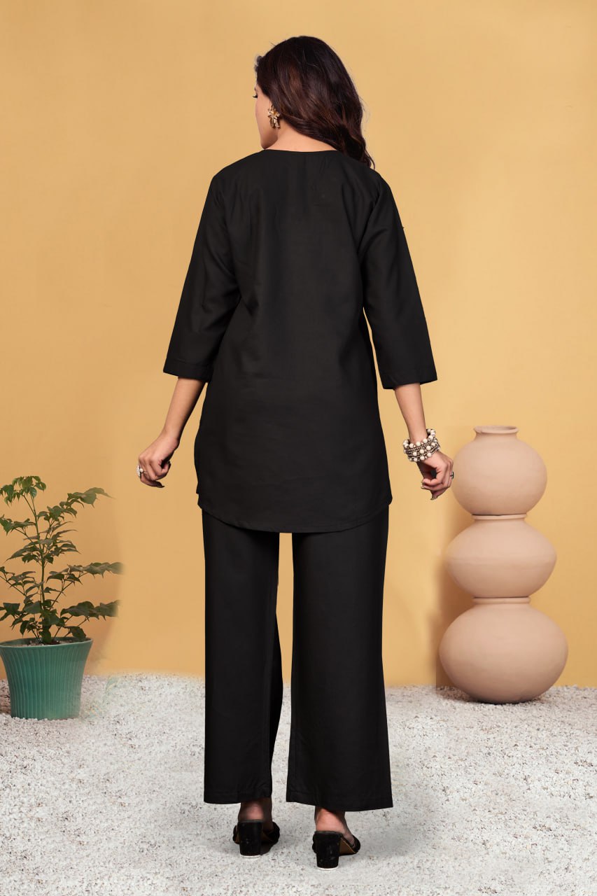 Pramukh Fab Black Color Viscose Rayon Co-ord Set | Grocsy