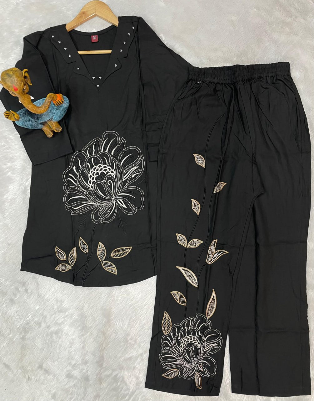 Pramukh Fab Black Color Viscose Rayon Co-ord Set | Grocsy