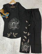 Pramukh Fab Black Color Viscose Rayon Co-ord Set | Grocsy