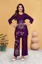 Pramukh Fab Plum Color Viscose Rayon Co-ord Set | Grocsy