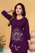 Pramukh Fab Plum Color Viscose Rayon Co-ord Set | Grocsy