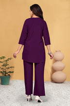 Pramukh Fab Plum Color Viscose Rayon Co-ord Set | Grocsy