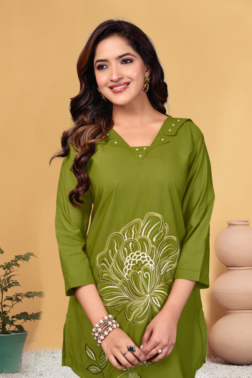 Pramukh Fab Olive Color Viscose Rayon Co-ord Set | Grocsy