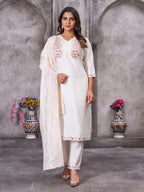 Pramukh Fab White Color Roman Silk Kurta Set | Grocsy