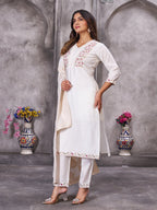 Pramukh Fab White Color Roman Silk Kurta Set | Grocsy