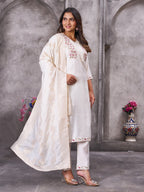 Pramukh Fab White Color Roman Silk Kurta Set | Grocsy