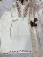 Pramukh Fab White Color Roman Silk Kurta Set | Grocsy