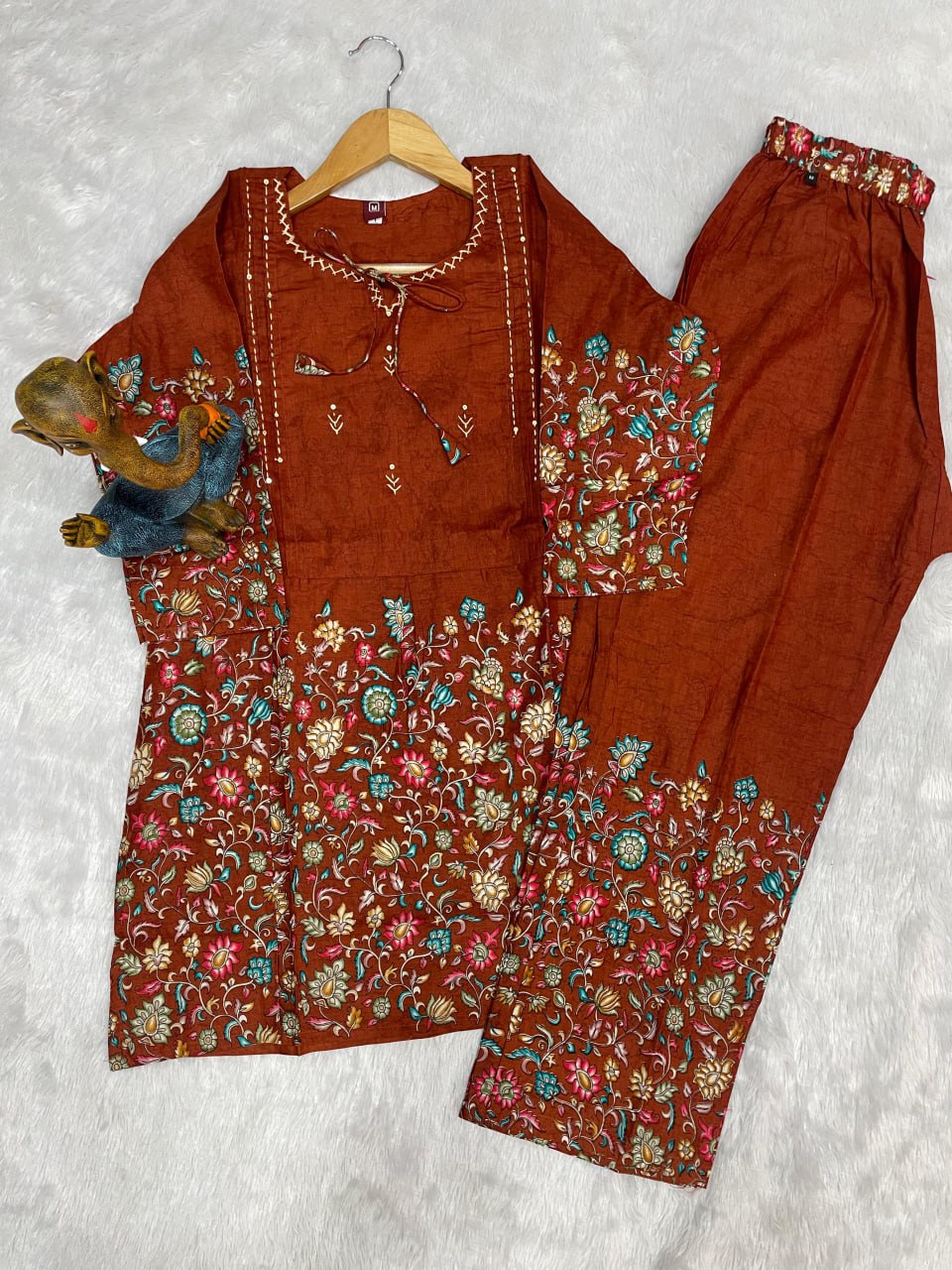 Pramukh Fab Brown Color Cotton Co-ord Set | Grocsy