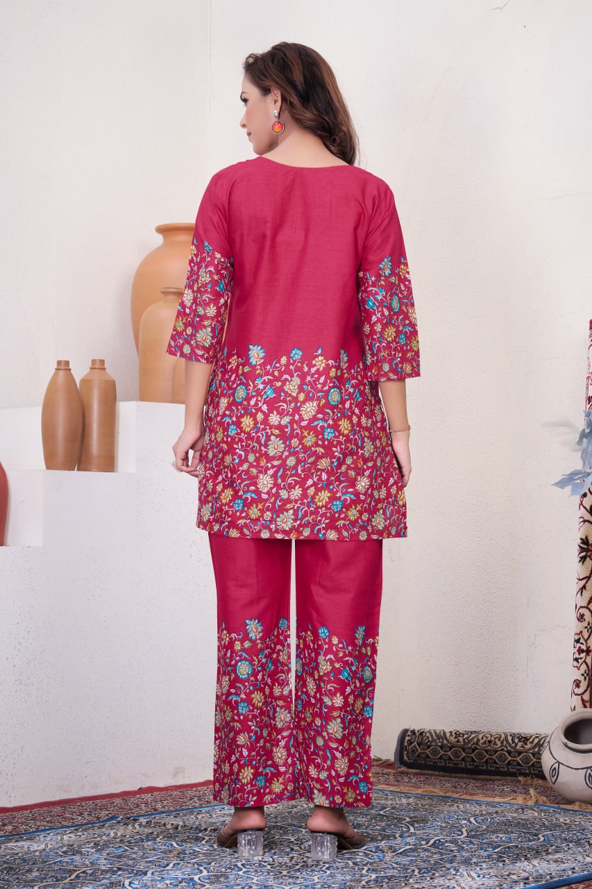 Pramukh Fab Pink Color Cotton Co-ord Set | Grocsy