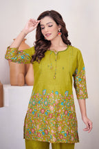 Pramukh Fab Olive Color Cotton Co-ord Set | Grocsy