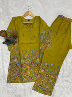 Pramukh Fab Olive Color Cotton Co-ord Set | Grocsy