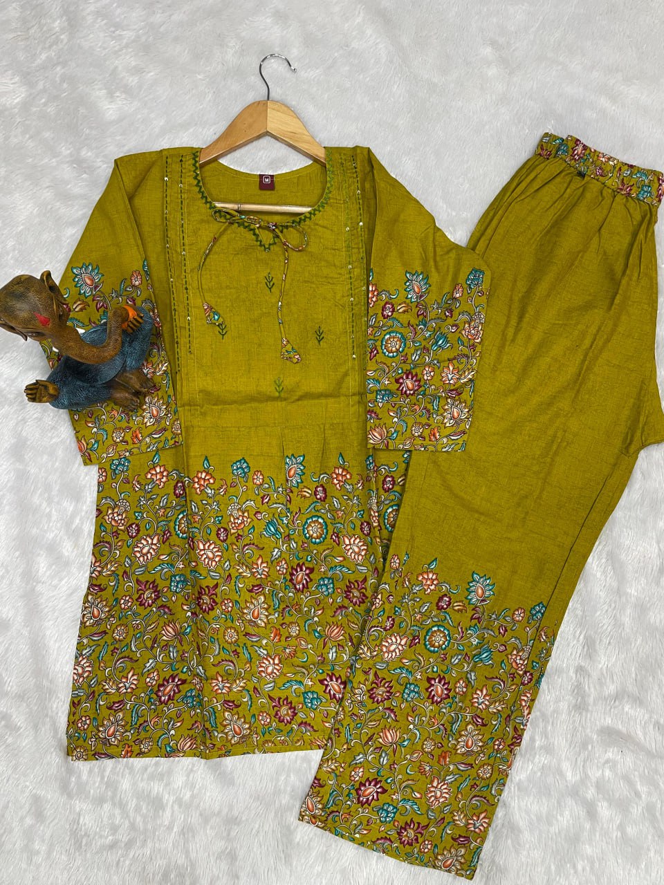 Pramukh Fab Olive Color Cotton Co-ord Set | Grocsy