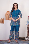 Pramukh Fab Teal Color Cotton Co-ord Set | Grocsy