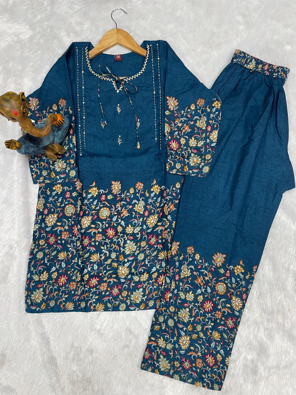 Pramukh Fab Teal Color Cotton Co-ord Set | Grocsy