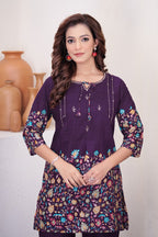 Pramukh Fab Plum Color Cotton Co-ord Set | Grocsy